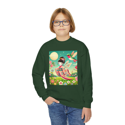 Geisha Fairy and the Hummingbird Blossom Youth Crewneck Sweatshirt – Magic, Grace & Dreamlike Beauty
