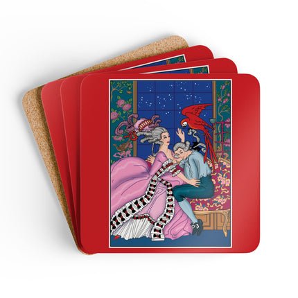 The Jealous Parrot by George Barbier Corkwood Coaster Set