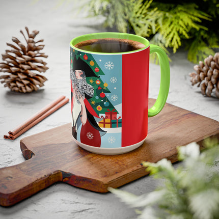 ❤️ The Lady Of The Crimson Scarf Colorful Mug – Art Deco Christmas Elegance