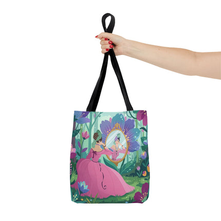 🌸🪞 The Lady Of The Enchanted Garden Mirror Tote Bag – Art Deco Floral Fantasy