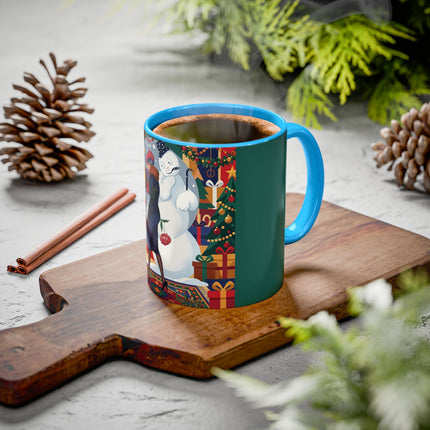 ☃️🎄 The Snowman's Christmas Companion Colorful Mug – Art Deco Holiday Fantasy