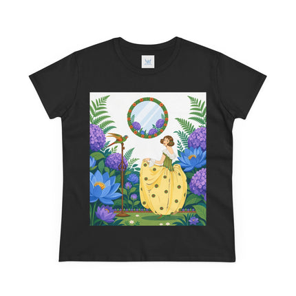 🦜🪷 The Parrot Garden Reflection Cotton Tee – Art Deco Fashion Whimsy