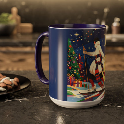 🌙🎿 The Moonlit Christmas Skier Colorful Mug – Whimsical Holiday Fantasy