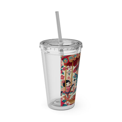 Geisha Kitten's Enchanted Carousel Ride Sunsplash Tumbler with Straw, 16oz