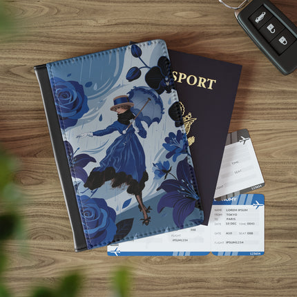 ☔💙 The Blue Rain Promenade Passport Cover – Art Deco Floral Fashion