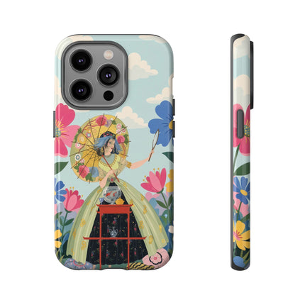 🌸🪞 The Floral Parasol Reflection Phone Case – Art Deco Garden Fantasy