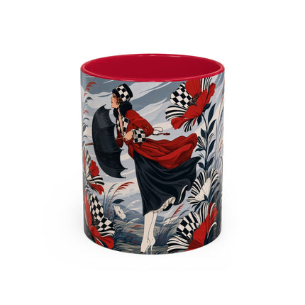 ☔🌹 The Scarlet Checkerboard Rainstorm Colorful Mug – Art Deco Floral Elegance