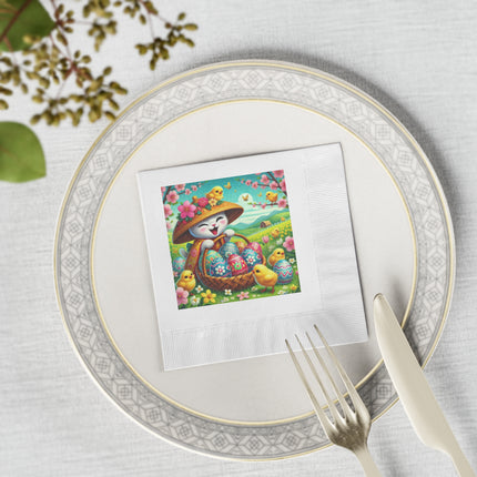 Geisha Kitten’s Easter Delight White Coined Napkins