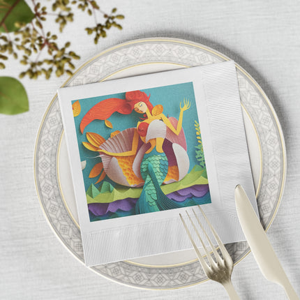 Charming Mermaid White Coined Napkins