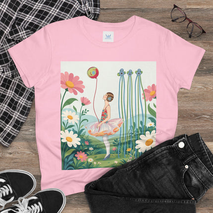 🌼🎈 The Garden Balloon Dancer Cotton Tee – Art Deco Floral Whimsy