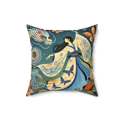 Fairy Waltz in the Butterfly Garden Spun Polyester Square Pillow