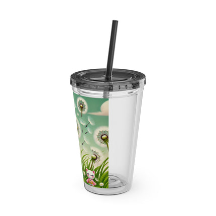 Geisha Kitten and the Dandelion Wish Sunsplash Tumbler with Straw, 16oz