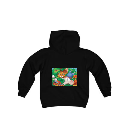 Whimsical Adventure Youth Hooded Sweatshirt – A Playful Journey Through Nature