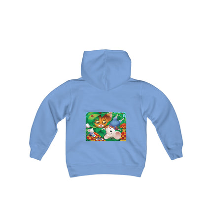 Whimsical Adventure Youth Hooded Sweatshirt – A Playful Journey Through Nature