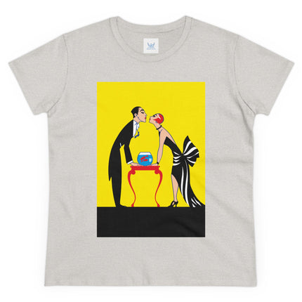 Moment of Elegance: A Passionate Embrace Amidst Golden Splendor Women's Midweight Cotton Tee