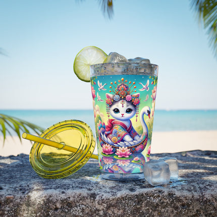 Geisha Kitten’s River Voyage Sunsplash Tumbler with Straw, 16oz