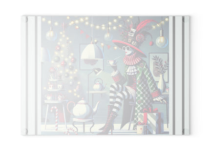 Whimsical Christmas Tea Party Glass Cutting Board