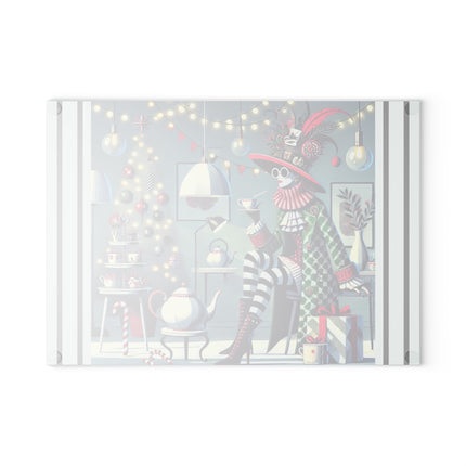Whimsical Christmas Tea Party Glass Cutting Board