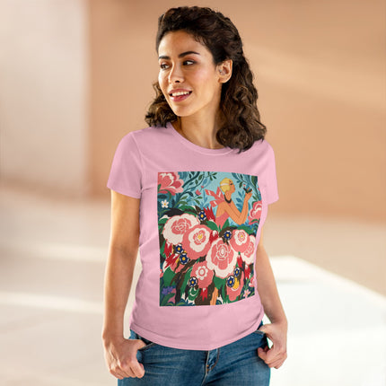 🌸🐦 The Girl Of The Little Birds Cotton Tee – Art Deco Floral Whimsy