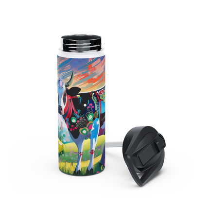 Cyber Glitch Cow Stainless Steel Water Bottle