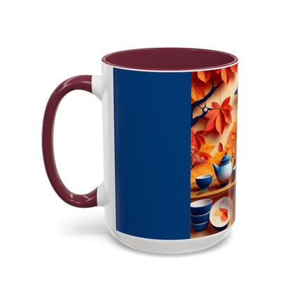 Blue Jay at an Autumn Tea Ceremony Colorful Mugs (11oz, 15oz)