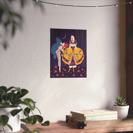 🌹🌙 The Lady Of The Moonlit Rose Masquerade Matte Vertical Poster – Art Deco Fashion Illustration