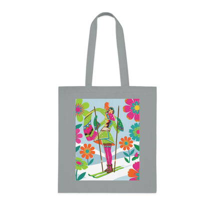 🎿🌸 The Winter Flower Adventurer Cotton Tote Bag – Colorful Skiing Fantasy