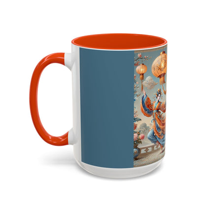 Golden Dragon & Lantern Lady Colorful Mug – Imperial Dragon & Elegant Harmony
