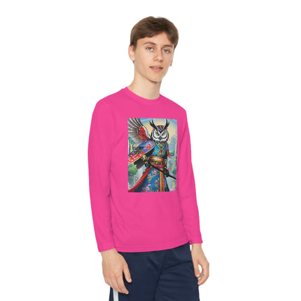 Cyberpunk Samurai Owl Youth Long Sleeve Competitor Tee – Futuristic Warrior & Neon Adventure
