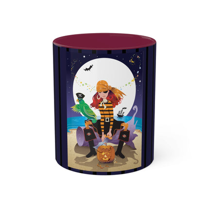 Moonlit Pirate Halloween Colorful Mugs, 11oz