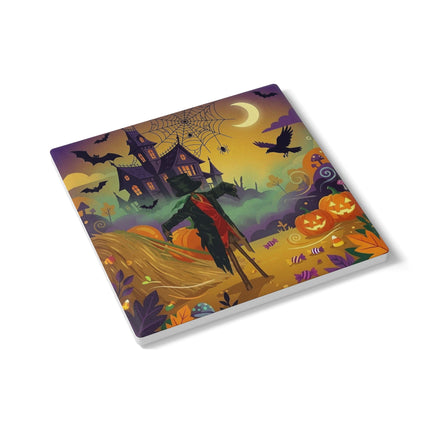 🌙🎃 The Scarecrow Of Haunted Hollow Ceramic Coaster – Whimsical Halloween Mystery