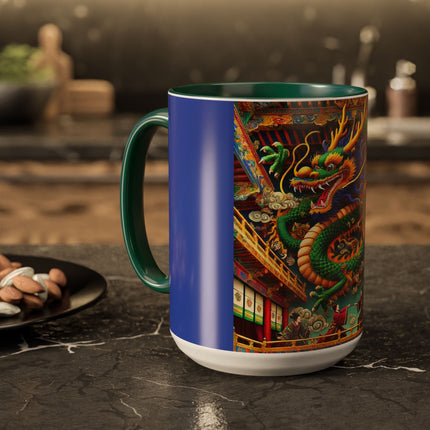 Tibetan Dragon Over Kabuki Duel Colorful Mugs (11oz, 15oz)