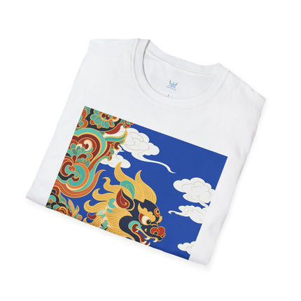 🦁☁️ The Celestial Snow Lion Softstyle T-Shirt – Tibetan Mythical Guardian & Sacred Clouds