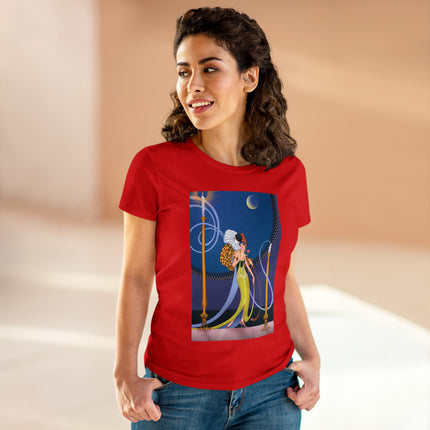 Smoke and Secrets: A Glamorous Encounter in Prohibition Era Women's Midweight Cotton Tee