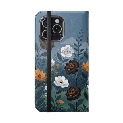 🌹💧 The Midnight Garden Keeper Flip Case – Art Deco Floral Fantasy