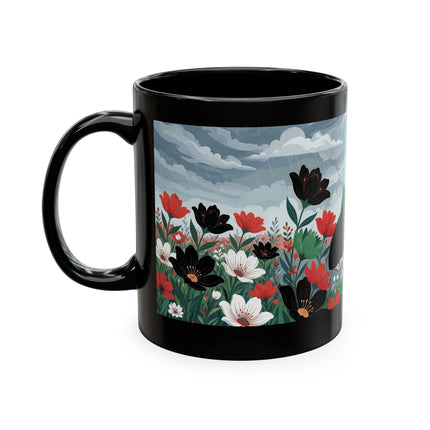 🌺☔ The Lady In The Stormy Flower Garden Ceramic Mug – Art Deco Fashion Elegance
