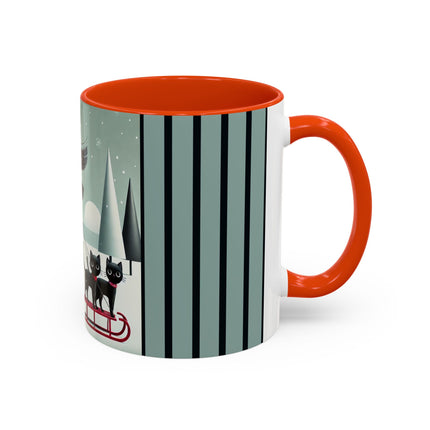 Red Sled & Curious Cats Colorful Mugs (11oz, 15oz)