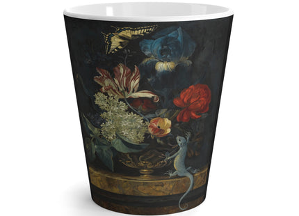 A Still Life with Tulips and Other Flowers in a Vase on a Marble Ledge by Willem van Aelst Latte Mug