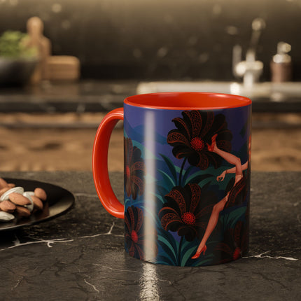 🖤🌺 The Midnight Floral Acrobat Colorful Mug – Art Deco Fashion Whimsy