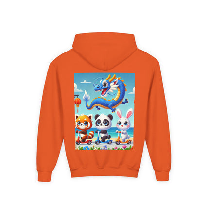 Seaside Scooter Friends Youth Hooded Sweatshirt – Coastal Fun & Playful Adventure