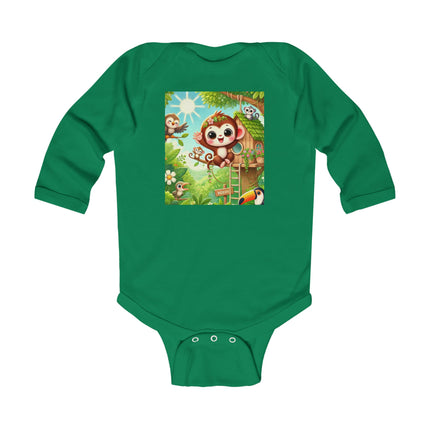Monkey Treehouse Adventure Baby Long Sleeve Bodysuit – Whimsical Jungle Play Design