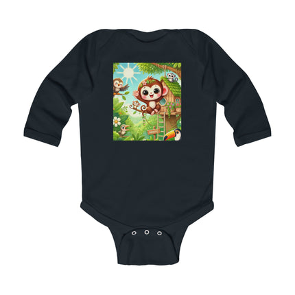 Monkey Treehouse Adventure Baby Long Sleeve Bodysuit – Whimsical Jungle Play Design