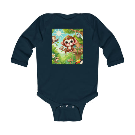 Monkey Treehouse Adventure Baby Long Sleeve Bodysuit – Whimsical Jungle Play Design