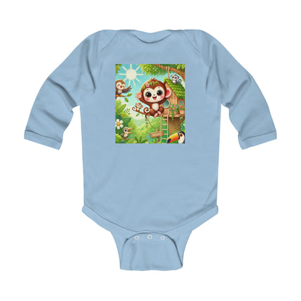 Monkey Treehouse Adventure Baby Long Sleeve Bodysuit – Whimsical Jungle Play Design