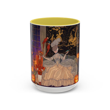 🌙🎃 The Moonlit Parlor Masquerade Colorful Mug – Elegant Halloween Romance