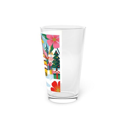 🌼🎄 The Christmas Blossom Belle Pint Glass – Colorful Art Deco Holiday Fantasy