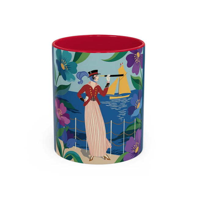 The Lady Of The Golden Horizon Colorful Mugs – Art Deco Coastal Elegance