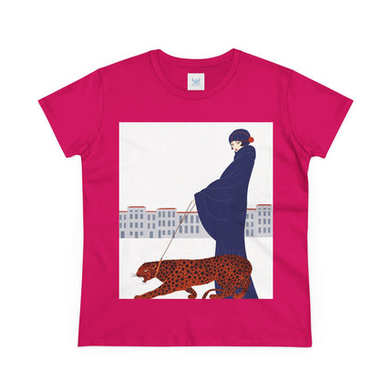 🐆🖤 The Lady With The Leopard Cotton Tee – Art Deco Fashion Illustration