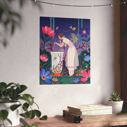 🐠🌸 The Lady Of The Enchanted Aquarium Matte Vertical Poster – Art Deco Underwater Whimsy