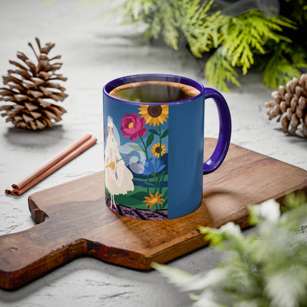 The Lady Of The Golden Parasol Colorful Mugs – Art Deco Botanical Elegance
